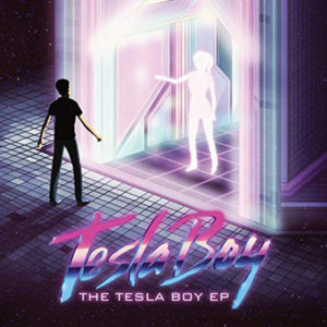 Neon cover art of electric woman in glowing box meeting man Neon cover art of electric woman in glowing box meeting man